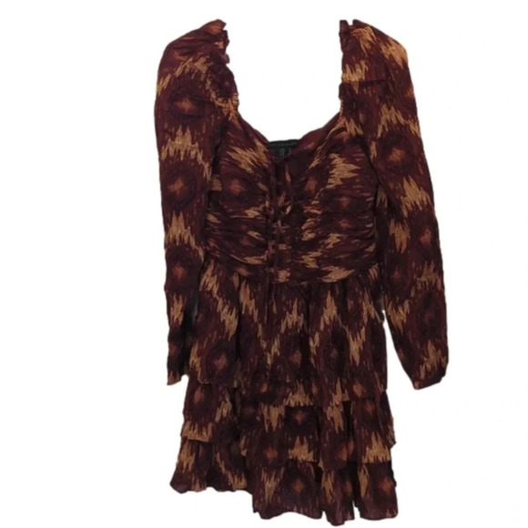 HOUSE of Harlow 1960 dress long Ballon sleeve lined Layered Burgundy - Picture 1 of 7